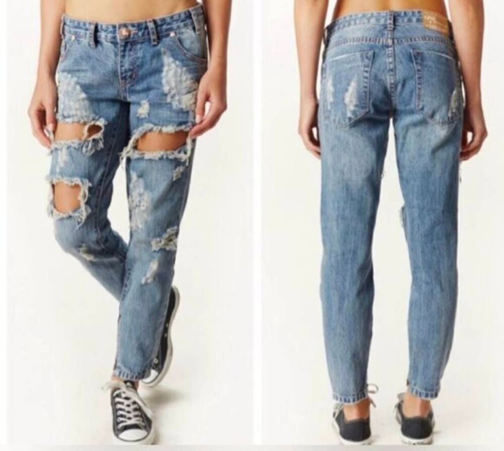 One by One Teaspoon Trashed Free Birds Low Rise Rigid Skinny 7/8 Length Jeans 29